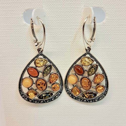 Click to view detail for HWG-2317 Earrings, Multi-Color Amber Tear Drop  $80
